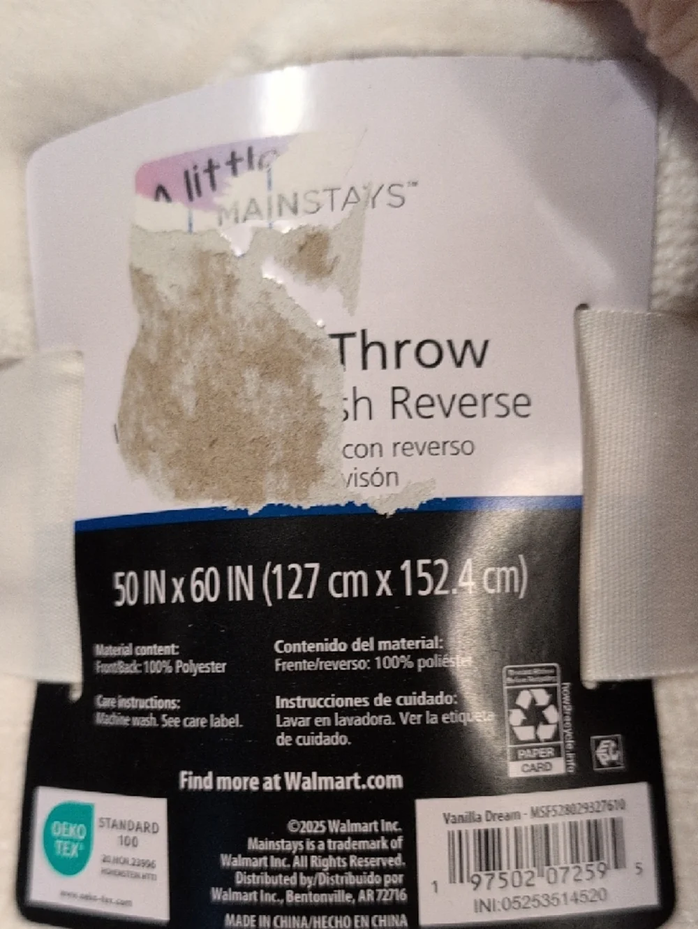 Mainstays Plush Throw Blanket - Ivory NWT